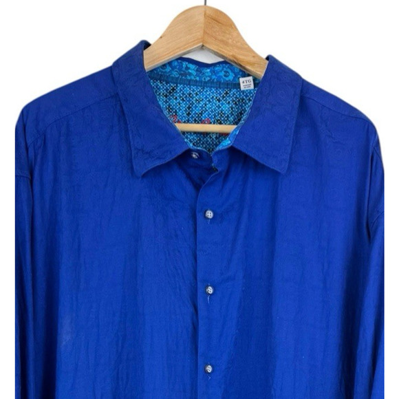 Robert Graham Long Sleeve Button Up Shirt Royal Blue Geometric Flip Cuff 4XL - Picture 2 of 5